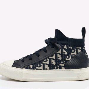 Dior Blue Oblique Knit Fabric and Leather Walk'n'Dior Sneakers Size 37